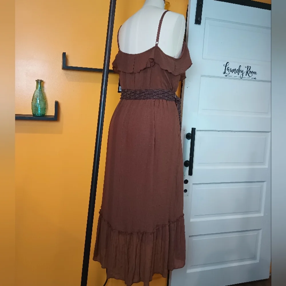 Rack 47 By Wrangler Brown Belted  Spaghetti Strap Ruffle Dress Size XL - Picture 7 of 16